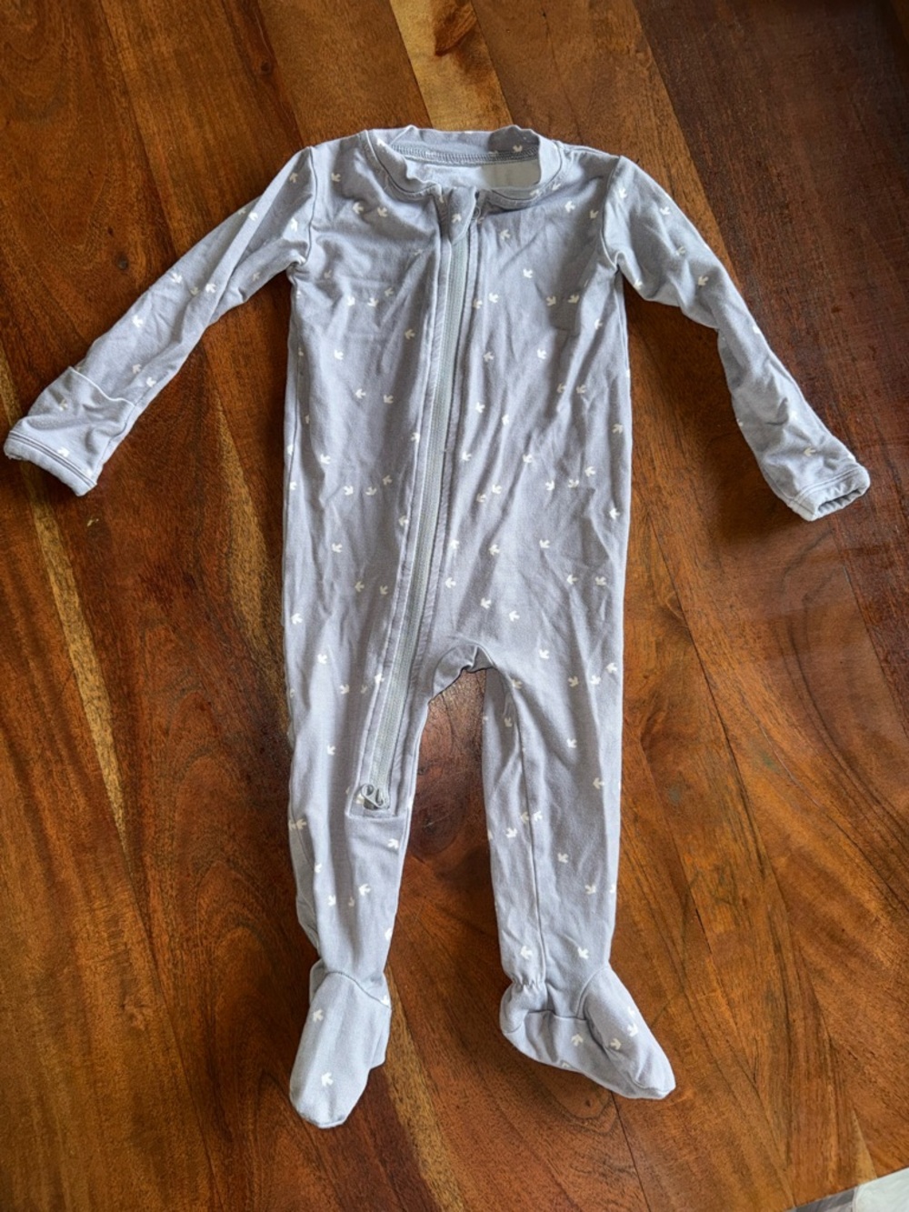 WildBird Light Blue Footed Baby One-Piece with White Heart Accents